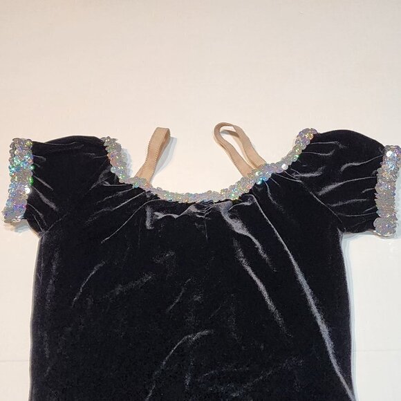 A wish come True girl size 12-14 Large  dance leotard black velvet sequin - Picture 2 of 5